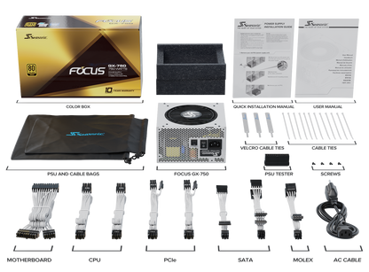 Seasonic FOCUS GX 750 850 1000 (750W/850W/1000W) WHITE EDITION ATX 3.0 Plus® GOLD Certified/Fully Modular/Hybird Silent Fan/140mm Depth/PCI-E GEN 5.0 (10 Years Warranty)