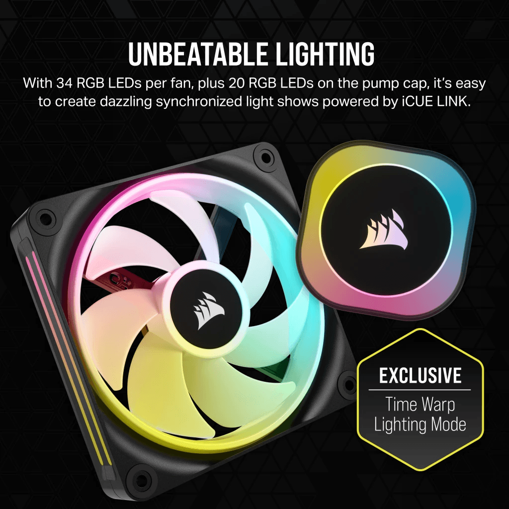 CORSAIR iCUE LINK H100i RGB BLACK/WHITE Liquid CPU Cooler - QX120 RGB Fans,240mm Radiator