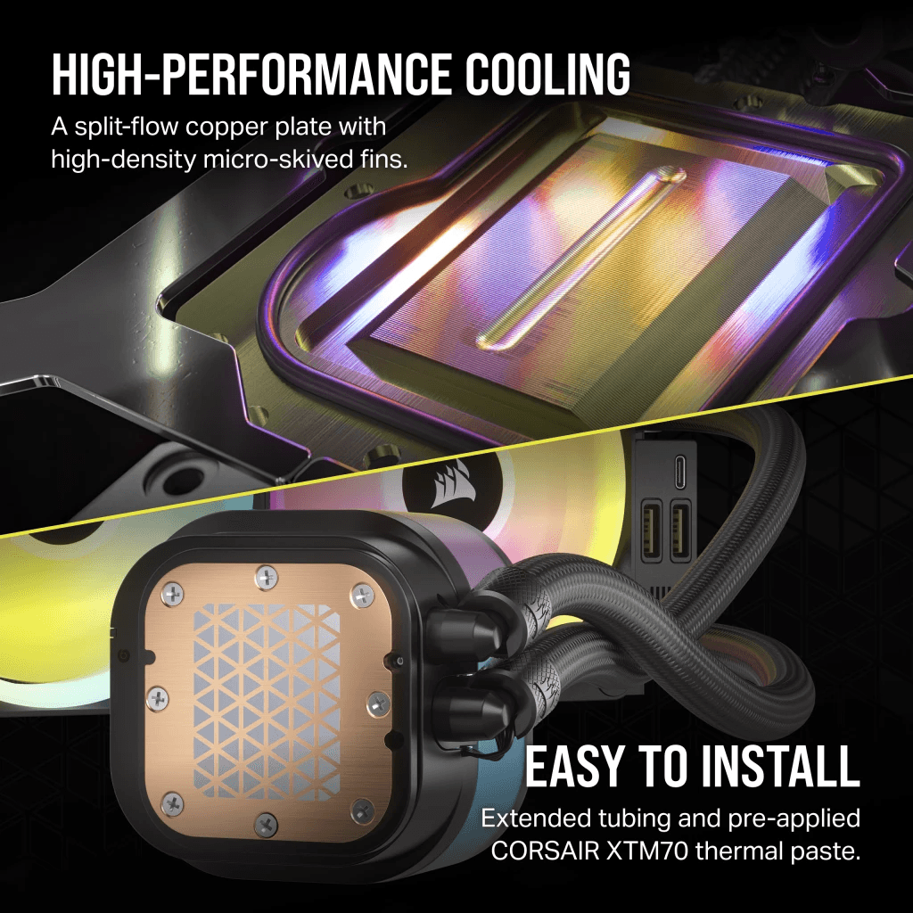 CORSAIR iCUE LINK H100i RGB BLACK/WHITE Liquid CPU Cooler - QX120 RGB Fans,240mm Radiator
