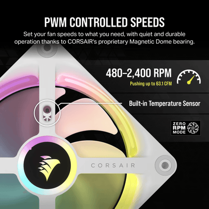 CORSAIR iCUE LINK QX120 RGB BLACK/WHITE, 120mm Magnetic Dome RGB Fan, Starter Kit (Triple Fan Kit)