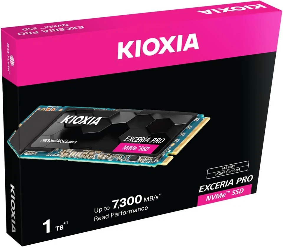 KIOXIA EXCERIA PRO NVMe SSD, M.2 2280 Form Factor, 1TB/2TB, 7300MB/s, 800,000 IOPS, PCI Express 4.0 Technology