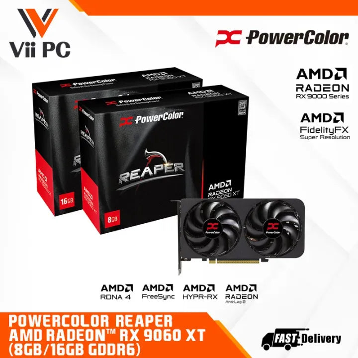 POWERCOLOR Reaper AMD Radeon RX 9060 XT / 9060XT / 9060 XT 8GB OR 16GB GDDR6 GAMING GRAPHIC CARD