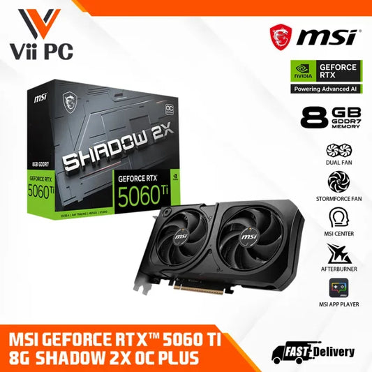 MSI SHADOW GeForce RTX 5060 Ti 8GB GDDR7 PCI Express 5.0 Graphics Card RTX 5060 Ti 8G SHADOW 2X OC PLUS