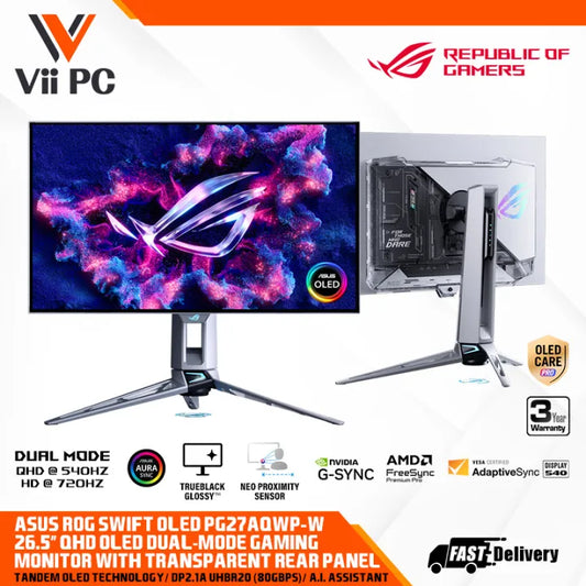 ASUS ROG Swift OLED PG27AQWP-W 2560x1440 540Hz DUAL MODE HDR10 WOLED 0.02ms(GTG) Glossy (TrueBlack Glossy) 27 INCH WHITE MONITOR