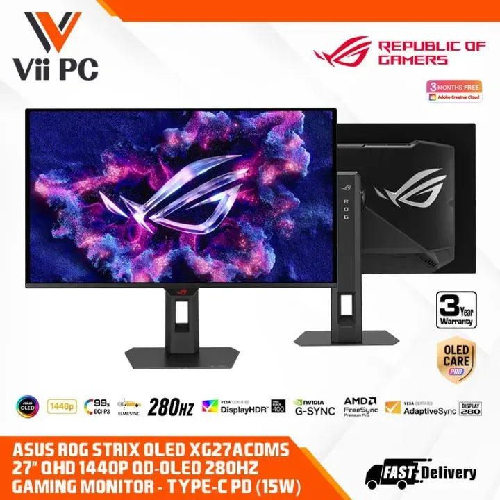 ASUS ROG Strix OLED XG27ACDMS 26.5-inch 2K (2560 x 1440) QD-OLED panel, 280 Hz, 0.03 ms G-SYNC® compatible GAMING MONITOR