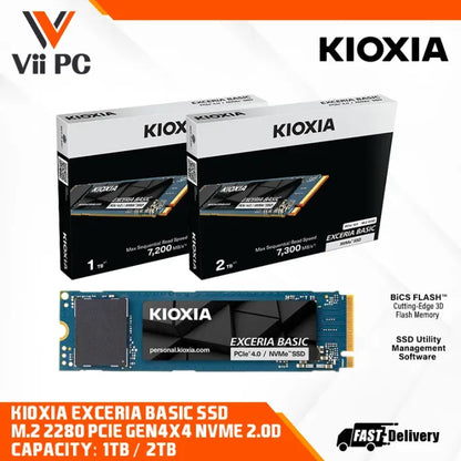 KIOXIA EXCERIA BASIC SSD M.2 2280 PCIe Gen4x4 NVME 2.0 Capacity 1TB / 2TB READ WRITE SPEED 7,200/6,600 MB/s GEN 4 SSD