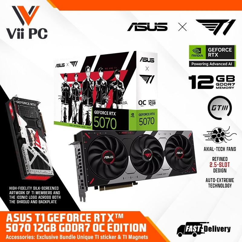 ASUS T1 GeForce RTX 5070 / RTX5070 12GB GDDR7 OC Edition 2.5 SLOT DESIGN GAMING GRAPHIC CARD