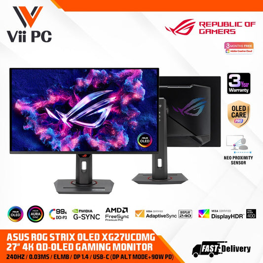 ASUS ROG Strix OLED XG27UCDMG 27-inch (26.5-inch viewable) 4K QD-OLED panel, 240Hz, 0.03ms(GTG) G-SYNC® compatible, VESA DisplayHDR™ 400 True Black GAMING MONITOR
