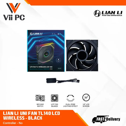 LIAN LI UNI FAN TL140 LCD WIRELESS SINGLE PACK BLACK OR WHITE ARGB REGULAR OR REVERSE CASE FAN