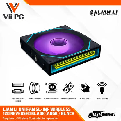 LIAN LI UNI FAN SL-INF Wireless REGULAR /REVERSE 120/ 120MM FAN BLACK / WHITE 1PACK / 3FANS PACK CASE FAN