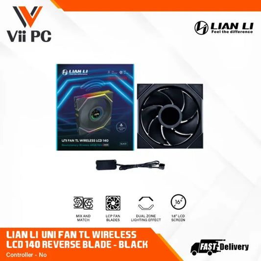 LIAN LI UNI FAN TL140 LCD WIRELESS SINGLE PACK BLACK OR WHITE ARGB REGULAR OR REVERSE CASE FAN