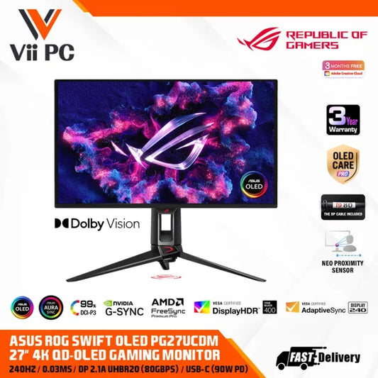 ASUS ROG Swift OLED PG27UCDM 27-inch (26.5-inch viewable) 4K QD-OLED panel, 240Hz, 0.03ms (GTG) G-SYNC® compatible