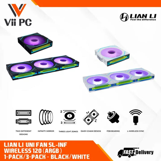 LIAN LI UNI FAN SL-INF Wireless REGULAR /REVERSE 120/ 120MM FAN BLACK / WHITE 1PACK / 3FANS PACK CASE FAN
