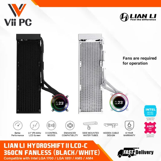 LIAN LI Hydroshift II LCD-C (FANLESS) 360 AIO BLACK OR WHITE 2.1” IPS 60Hz LCD screen 360MM AIO