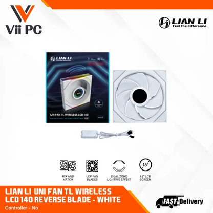 LIAN LI UNI FAN TL140 LCD WIRELESS SINGLE PACK BLACK OR WHITE ARGB REGULAR OR REVERSE CASE FAN