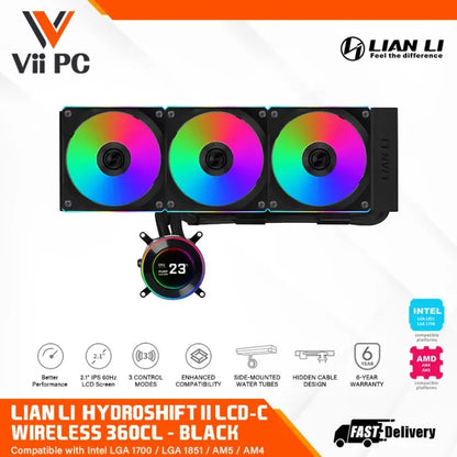 LIAN LI Hydroshift II LCD-C 360TL OR 360CL Wireless Black OR White 360mm LIQUID COOLING 2.1” IPS 60Hz LCD screen