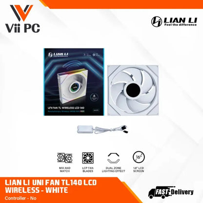 LIAN LI UNI FAN TL140 LCD WIRELESS SINGLE PACK BLACK OR WHITE ARGB REGULAR OR REVERSE CASE FAN