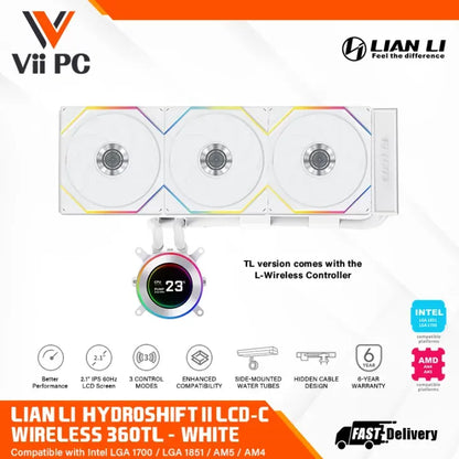 LIAN LI Hydroshift II LCD-C 360TL OR 360CL Wireless Black OR White 360mm LIQUID COOLING 2.1” IPS 60Hz LCD screen