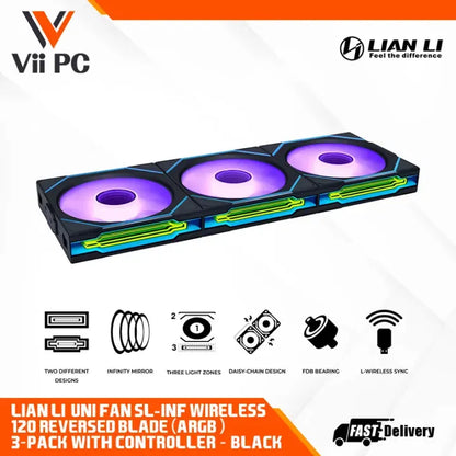 LIAN LI UNI FAN SL-INF Wireless REGULAR /REVERSE 120/ 120MM FAN BLACK / WHITE 1PACK / 3FANS PACK CASE FAN