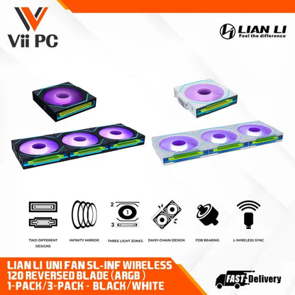 LIAN LI UNI FAN SL-INF Wireless REGULAR /REVERSE 120/ 120MM FAN BLACK / WHITE 1PACK / 3FANS PACK CASE FAN