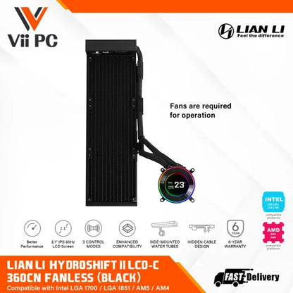 LIAN LI Hydroshift II LCD-C (FANLESS) 360 AIO BLACK OR WHITE 2.1” IPS 60Hz LCD screen 360MM AIO