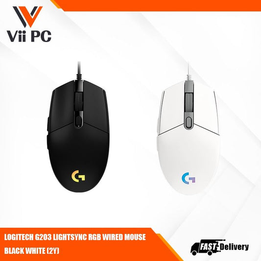 LOGITECH G203 LIGHTSYNC RGB Wired Gaming Mouse (Black/White)