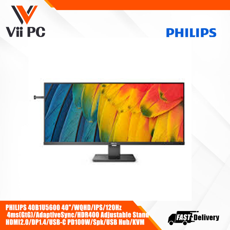 PHILIPS 40B1U5600 * 40"/WQHD/IPS/120Hz * 4ms(GtG)/AdaptiveSync/HDR400 * Adjustable Stand * HDMI2.0/DP1.4/USB-C PD100W/Spk/USB Hub/KVM Business Monitor