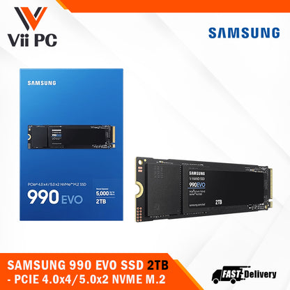 SAMSUNG 990 EVO NVMe 2.0 M.2 2280 SSD (1TB / 2TB) - PCIe 4.0x4/PCIe 5.0x2/Up to 5,000 MB/s Read/Up to 4,200 MB/s Write/5 Yrs Wty
