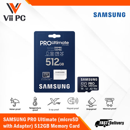 SAMSUNG PRO Ultimate microSDXC Memory Card with Adapter 128GB/256GB/512GB Card up to 200MB/s Read, compatible to UHS-I