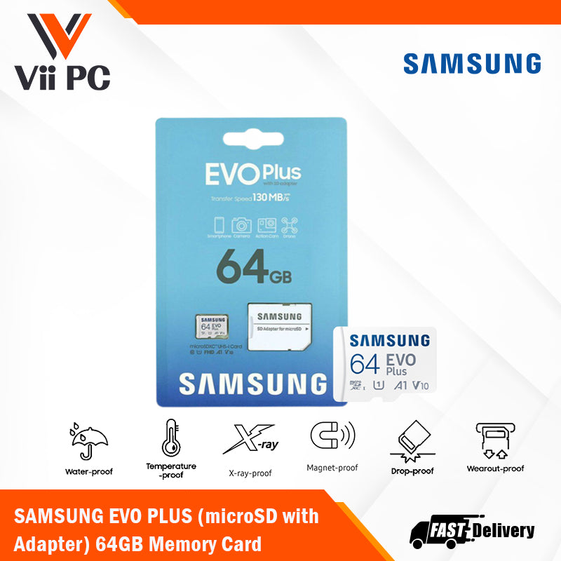 SAMSUNG EVO PLUS microSDXC Memory Card with Adapter 64GB/128GB/256GB/512GB Card up to 130MB/s Read, compatible to UHS-I