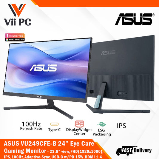 ASUS VU249CFE-B(Quiet Blue) Eye Care 24" (23.8" viewable)/FHD(1920x1080)/IPS/100Hz/Adaptive-Sync/USB-C w/15W PD/EyeCare+/Green Sustainability/VU Series Gaming Monitor