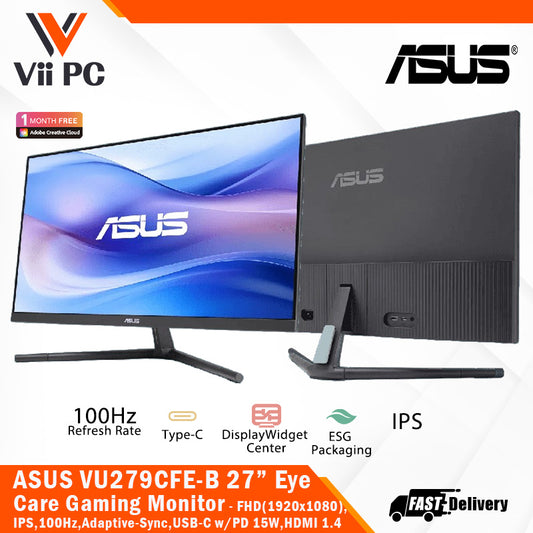 ASUS VU279CFE-B(Quiet Blue) Eye Care 27"/FHD(1920x1080)/IPS/100Hz/Adaptive-Sync/USB Type-C w/15W PD/EyeCare+/Green Sustainability/VU Series Gaming Monitor