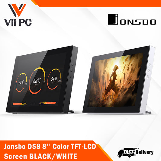 Jonsbo DS8 8" Color TFT-LCD, 1280x800, 60Hz, 30ms, Standalone use or install into D31/41, 1Yr Wty BLACK/WHITE For Case
