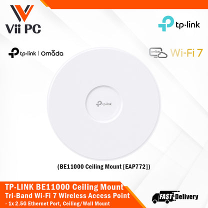 TP-LINK EAP772 BE11000 Ceiling Mount Tri-Band Wi-Fi 7 Wireless Access Point 1× 2.5G Port