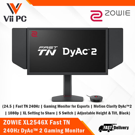 BenQ ZOWIE XL2546X 24.5" Fast TN 240Hz DyAc™ 2 Gaming Monitor for Esports | Motion Clarity DyAc™2 | 1080p | XL Setting to Share | S Switch | Adjustable Height & Tilt, Black