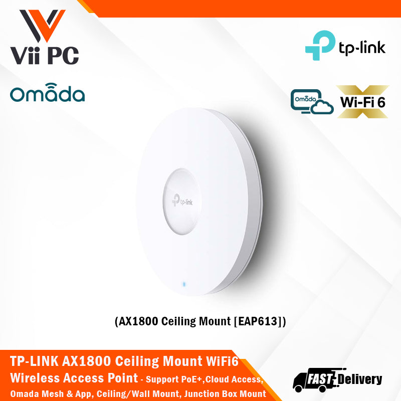 TP-LINK EAP613 AX1800 Ceiling Mount Wi-Fi 6 Access Point Cloud Access, Omada Mesh & Omada App, PoE+ Powered, Seamless Roaming