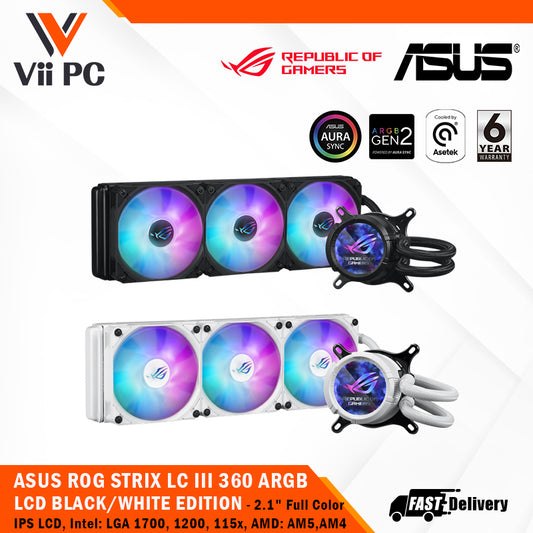 ASUS ROG STRIX LC III 360 ARGB LCD BLACK/WHITE EDITION CPU Liquid Cooler, 2.1" Full Color IPS LCD, Intel: LGA1700,1200,115x, AMD: AM5,AM4, 6 Yrs Wty