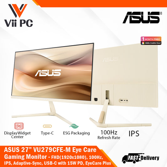 ASUS 27" VU279CFE-M Eye Care FHD(1920x1080), IPS, 100 Hz, IPS, Adaptive-Sync, USB Type-C port with 15W PD Gaming Monitor