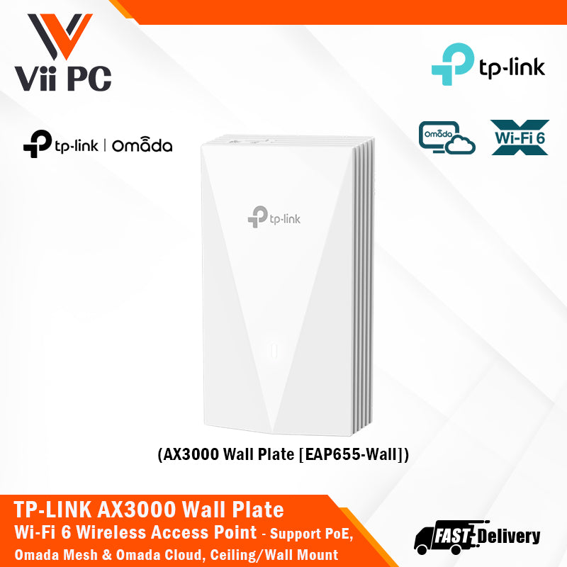 TP-LINK EAP655-Wall AX3000 Wall Plate Wi-Fi 6 Wireless Access Point, Support PoE, Omada Mesh & Omada Cloud