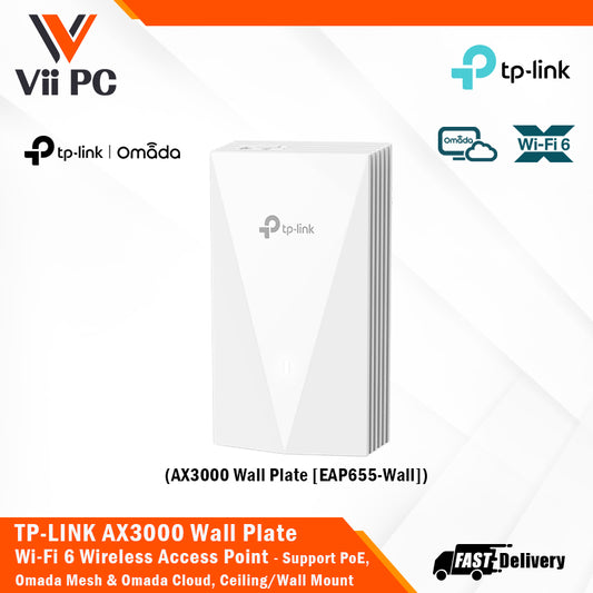 TP-LINK EAP655-Wall AX3000 Wall Plate Wi-Fi 6 Wireless Access Point, Support PoE, Omada Mesh & Omada Cloud