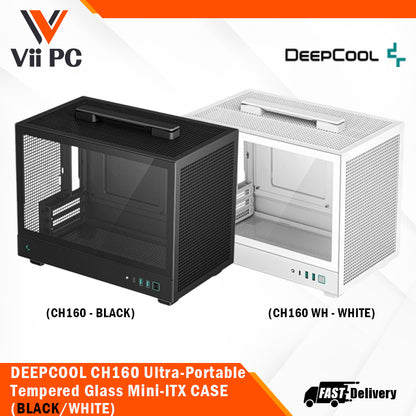 DeepCool CH160 Ultra-Portable Tempered Glass Full-Sized Air Cooler Support Mini-ITX CASING, BLACK/WHITE