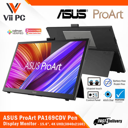 ASUS ProArt PA169CDV Pen Display 15.6" IPS, 4K UHD (3840x2160), WACOM EMR, 100% sRGB, Color Accuracy ΔE<2, Calman Verified, PANTONE Validated, USB-C, 10-point Touch, ASUS Dial, Control Panel