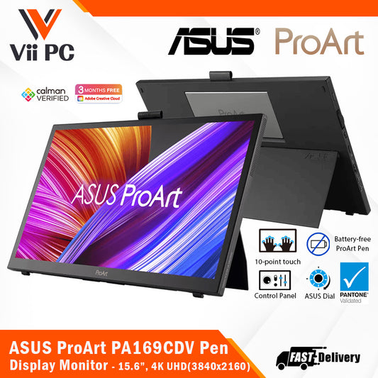 ASUS ProArt PA169CDV Pen Display 15.6" IPS, 4K UHD (3840x2160), WACOM EMR, 100% sRGB, Color Accuracy ΔE<2, Calman Verified, PANTONE Validated, USB-C, 10-point Touch, ASUS Dial, Control Panel