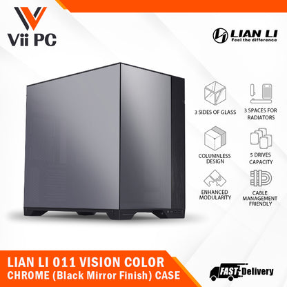 LIAN LI 011 VISION COLOR CHROME (Black Mirror Finish) - Tower Chassis