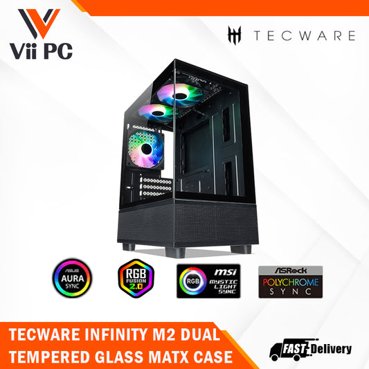 TECWARE INFINITY M2 ARGB OMNI LINK DUAL TEMPERED GLASS MATX CASE - 3x ARGB Omni Link Fans Included, Same High Performance and Reliability as OMNI PWM fans