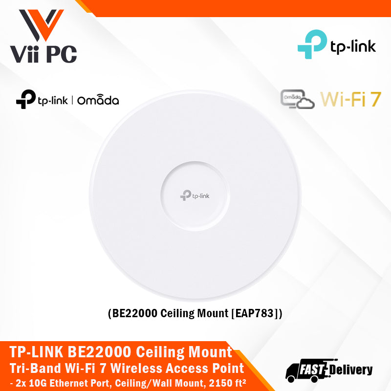 TP-LINK EAP783 BE22000 Ceiling Mount Tri-Band Wi-Fi 7 Wireless Access Point 2x 10G Port