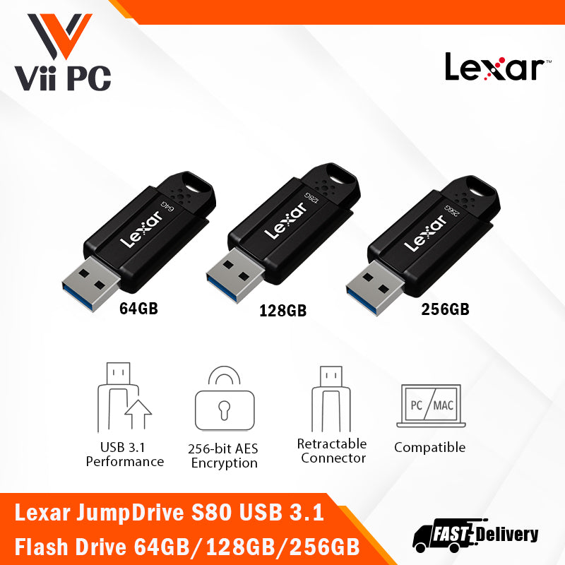 Lexar JumpDrive S80 USB 3.1 Flash Drive 256GB or 128GB or 64GB Up to 150MB/s read, Up to 60MB/s write Flash Drive for Computer, External Memory Data, Photo, Video