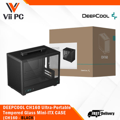 DeepCool CH160 Ultra-Portable Tempered Glass Full-Sized Air Cooler Support Mini-ITX CASING, BLACK/WHITE