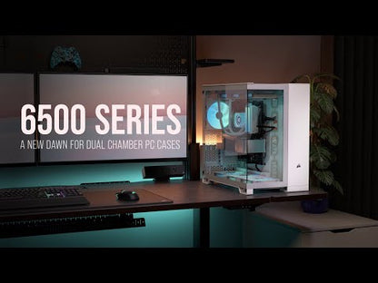 CORSAIR 6500X Mid-Tower Dual Chamber ATX PC Case - BLACK/WHITE, Tempered Glass, 8 horizontal + 3 vertical slots, Compatible with reverse connector motherboards, 2Yrs Wty