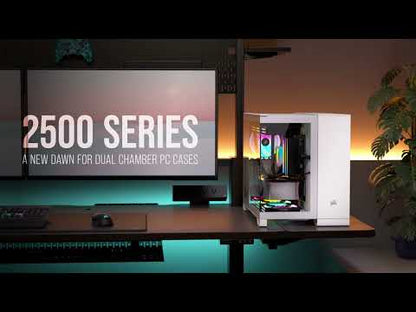 CORSAIR 2500X Mid-Tower Dual Chamber ATX PC Case - BLACK OR WHITE, Tempered Glass, Compatible with reverse connector mATX & mITX motherboards, 2Yrs Wty